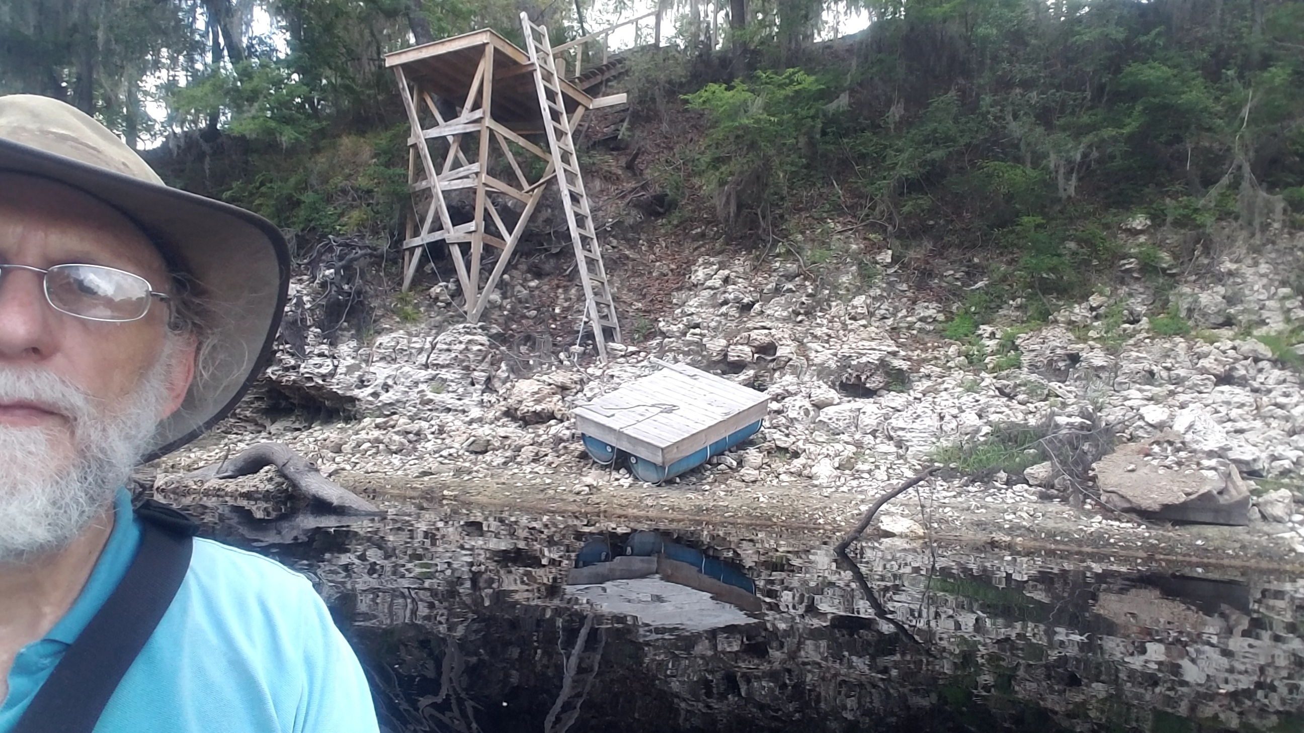 Beached dock below 91st Drive, 2017:05:20 15:14:22, 30.3905556, -82.9316667 --jsq for WWALS