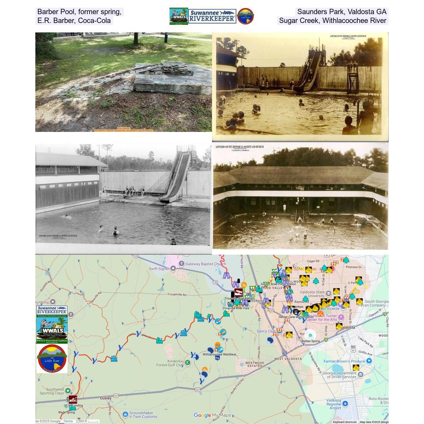 Barber Pool, former spring, Saunders Park, Valdosta GA, E.R. Barber, Coca-Cola, Sugar Creek, Withlacoochee River