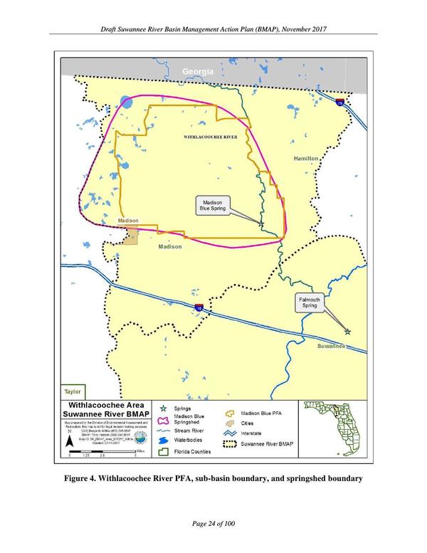 Figure 4. Withlacoochee River PFA, sub-basin boundary, and springshed boundary