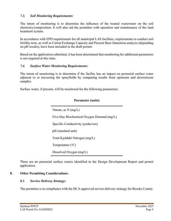 7.4. Surface Water Monitoring Requirements:
