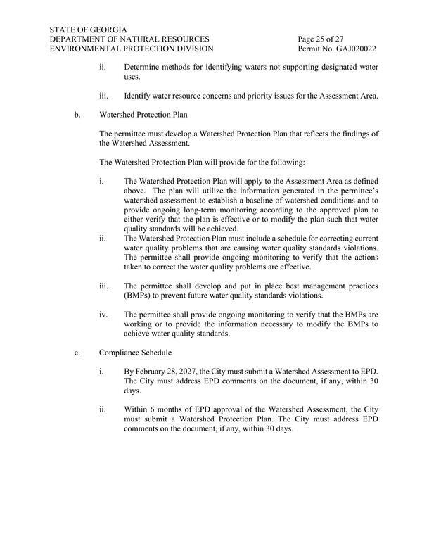 [C.2.b. Watershed Protection Plan The permittee must develop a Watershed Protection Plan that reflects the findings of the Watershed Assessment.]
