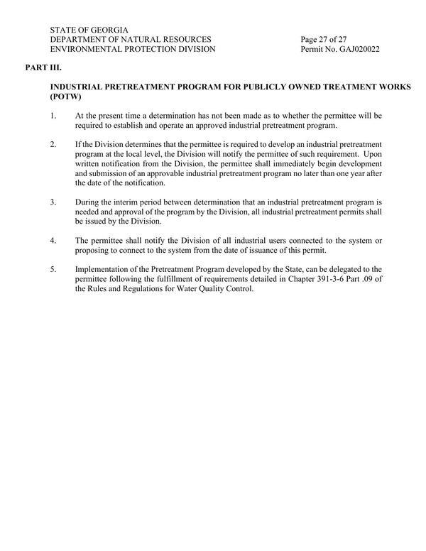 Part III. INDUSTRIAL PRETREATMENT PROGRAM FOR PUBLICLY OWNED TREATMENT WORKS (POTW)