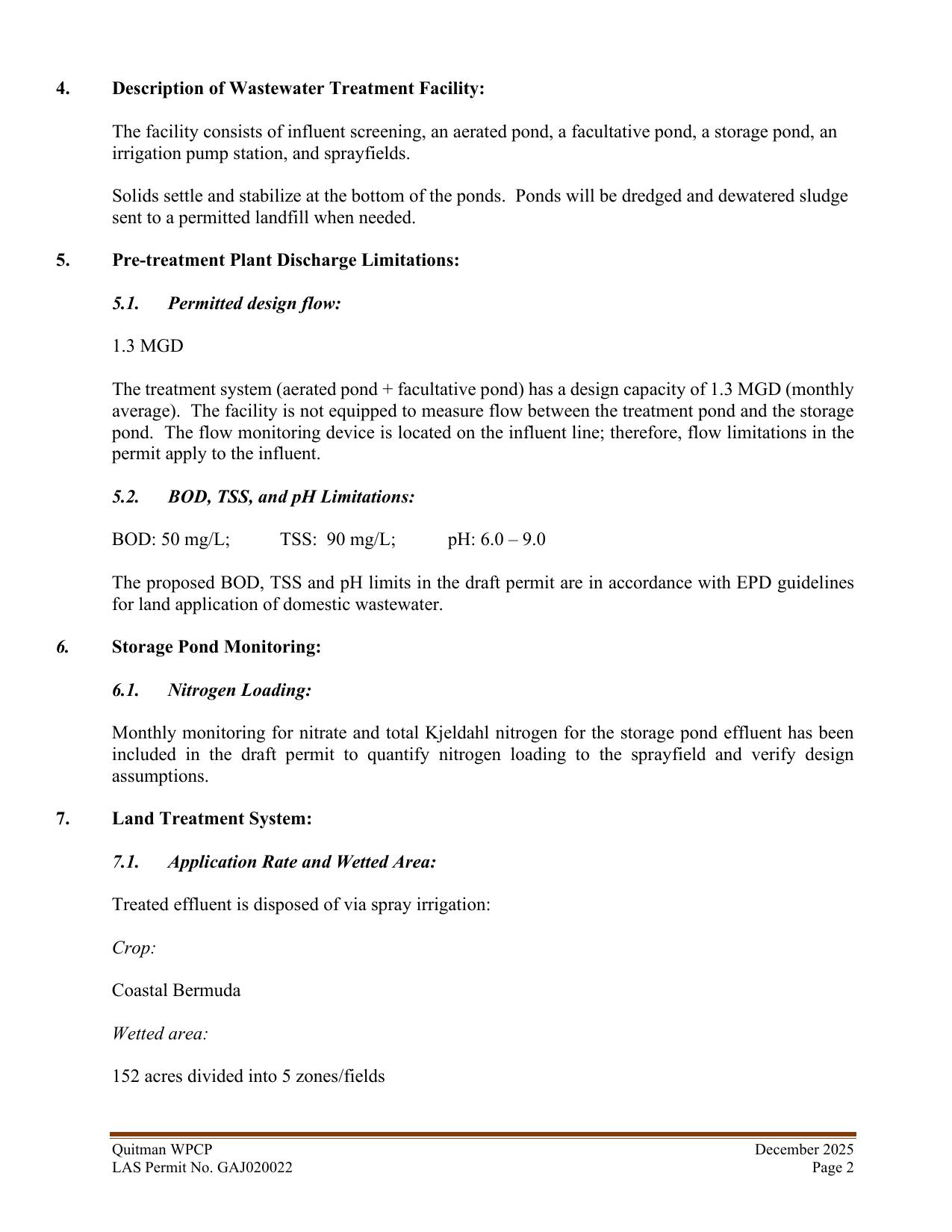 5.1. Permitted design flow: 1.3 MGD