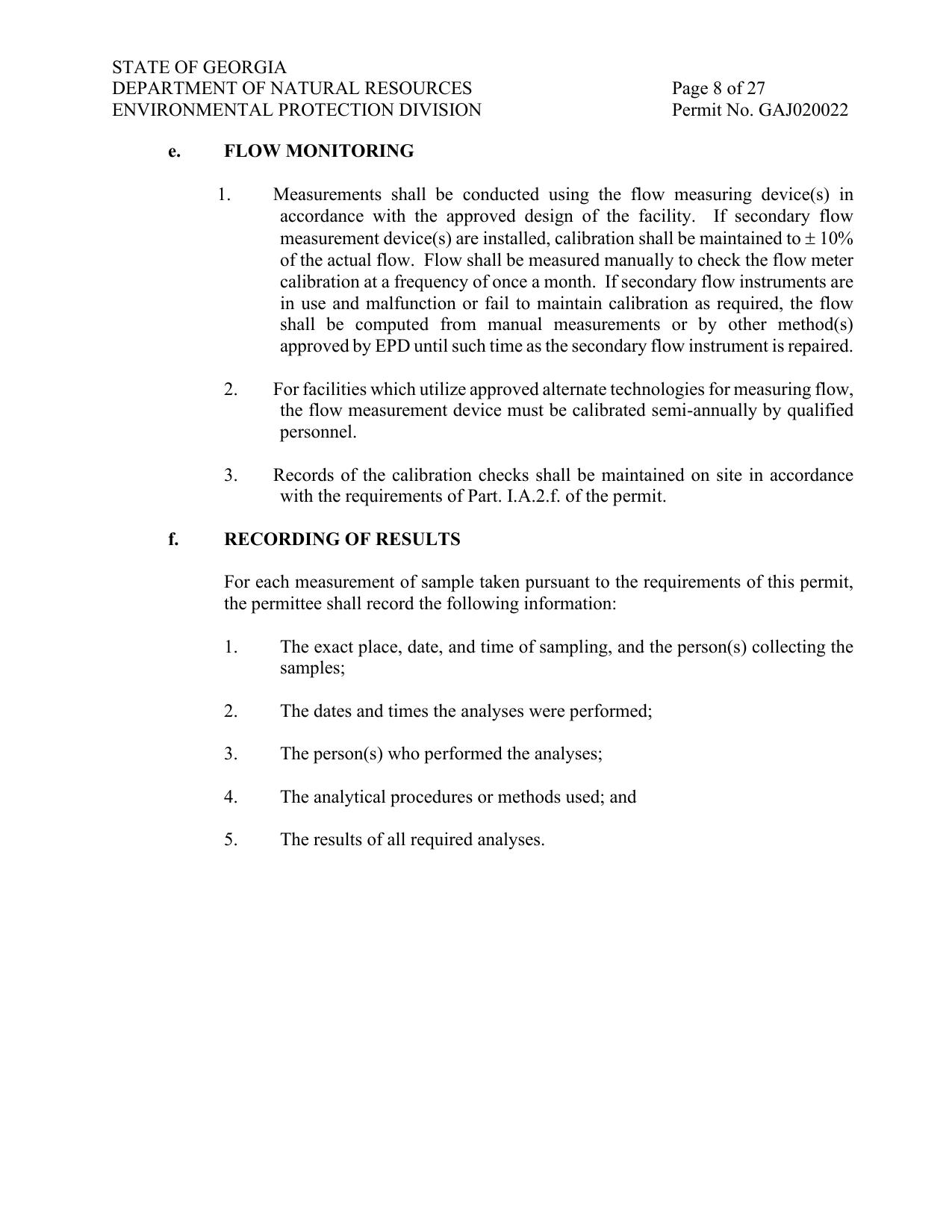 2.e. FLOW MONITORING 2.f. RECORDING OF RESULTS