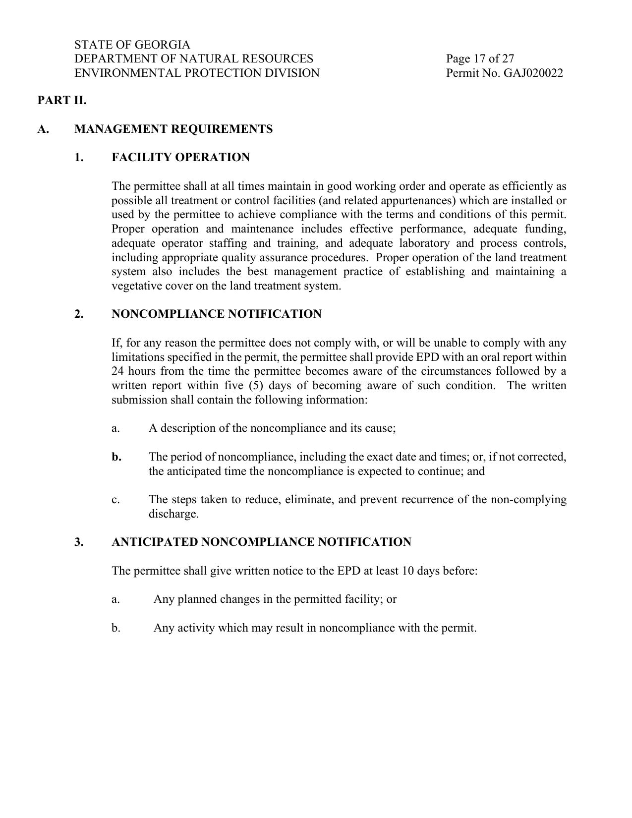 Part II A. MANAGEMENT REQUIREMENTS