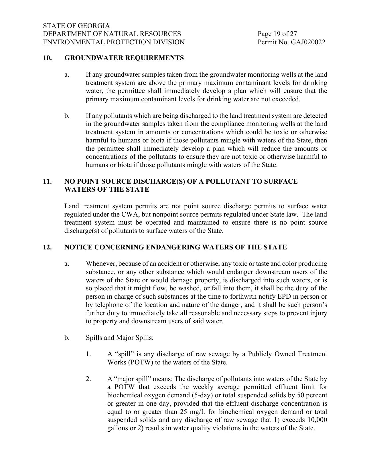 11. NO POINT SOURCE DISCHARGE(S) OF A POLLUTANT TO SURFACE WATERS OF THE STATE