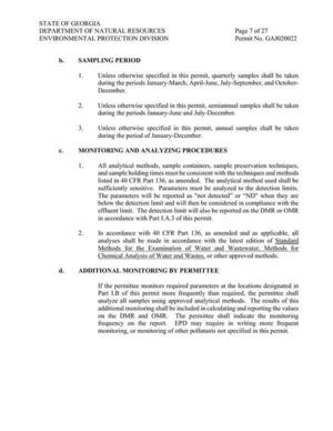 [2.b. SAMPLING PERIOD 1. Unless otherwise specified in this permit, quarterly samples shall be taken during the periods January-March, April-June, July-September, and October-December.]