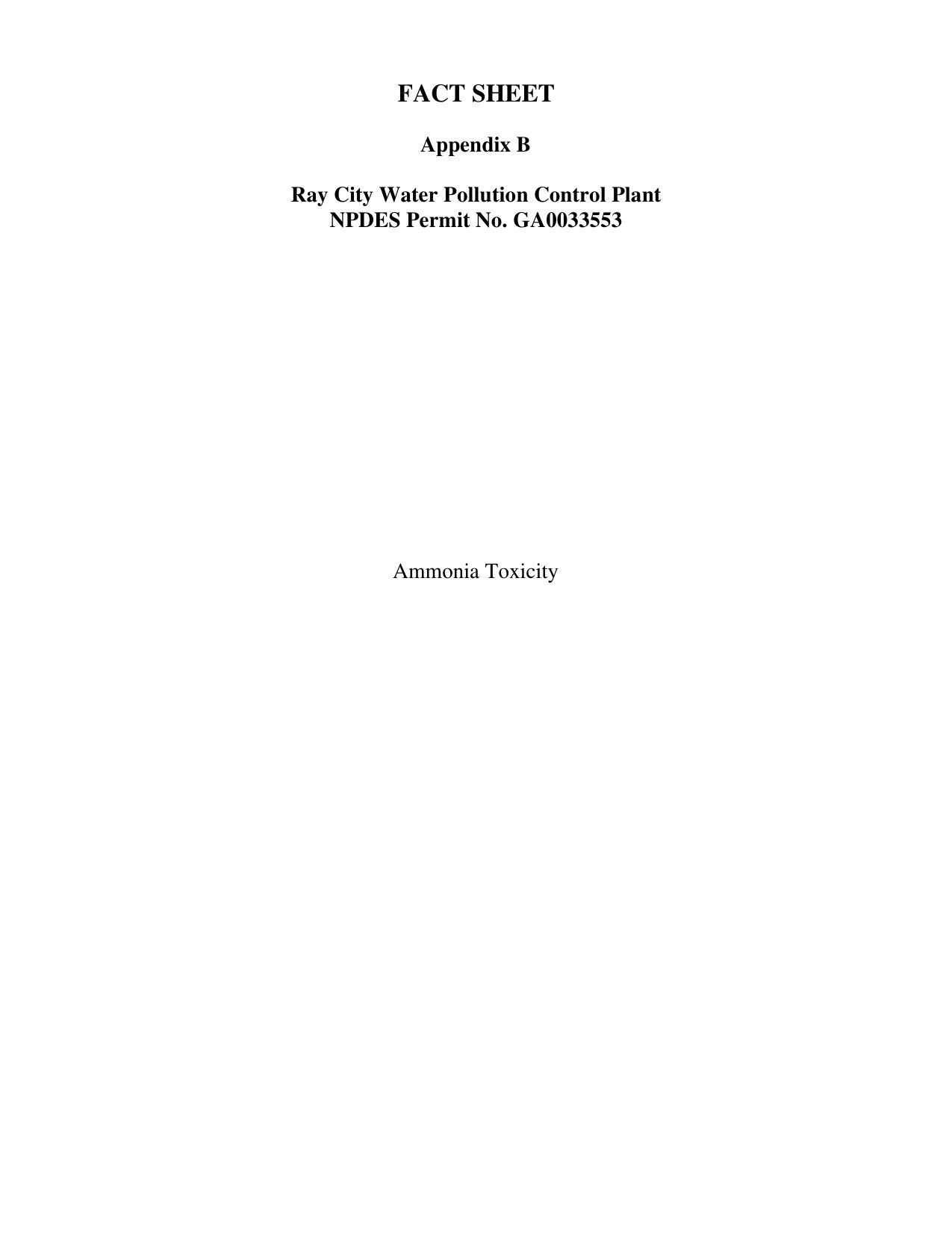 Appendix B: Ammonia Toxicity