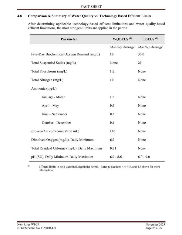 [4.8 Comparison & Summary of Water Quality vs. Technology Based Effluent Limits]