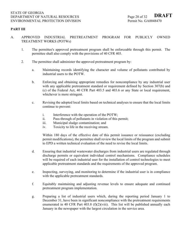 [PART III A. APPROVED INDUSTRIAL PRETREATMENT PROGRAM FOR PUBLICLY OWNED TREATMENT WORKS (POTWs)]