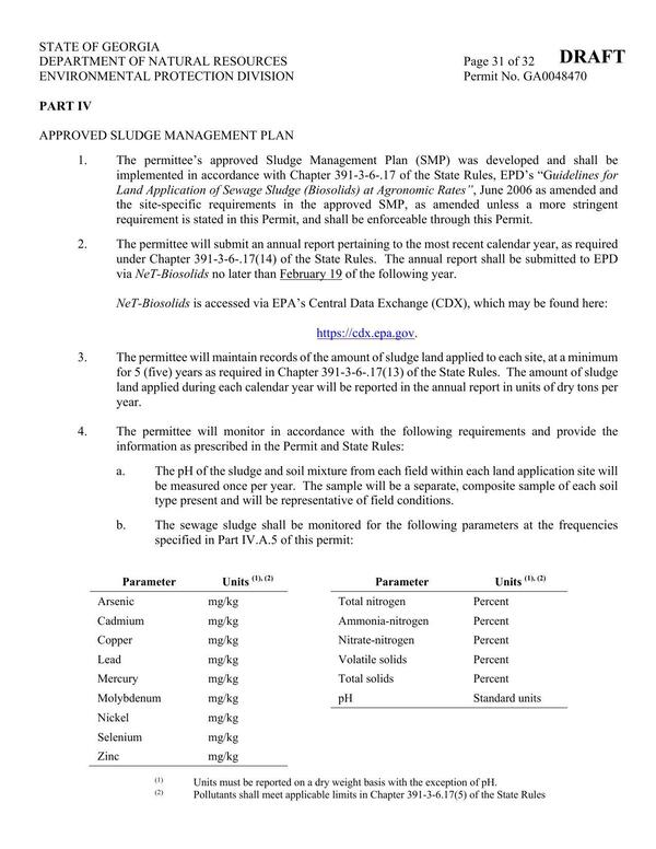 [PART IV APPROVED SLUDGE MANAGEMENT PLAN]