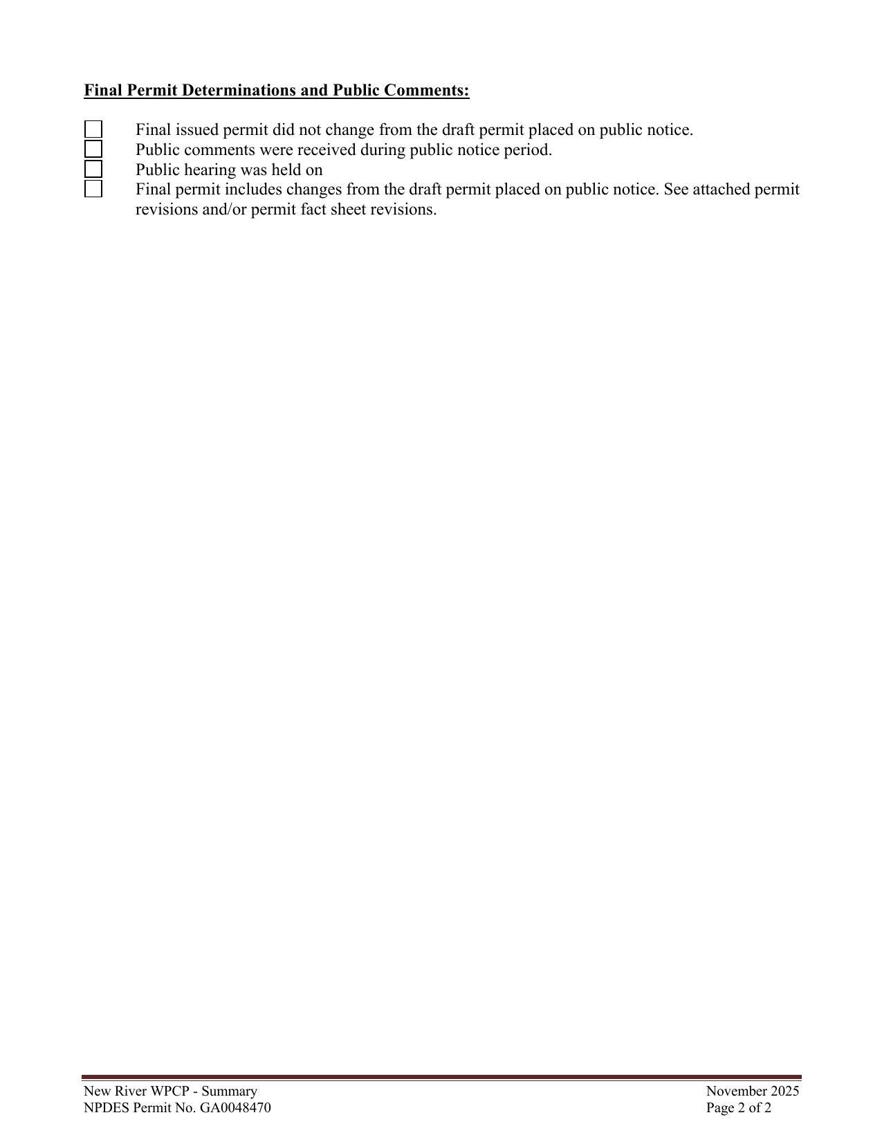 Final Permit Determinations and Public Comments: