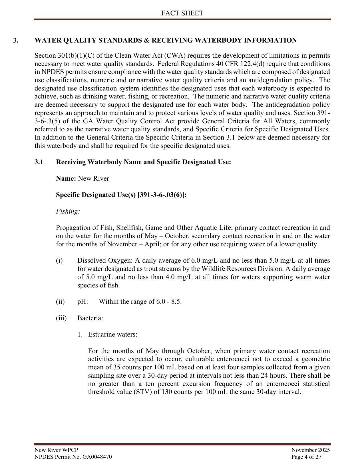 3. WATER QUALITY STANDARDS & RECEIVING WATERBODY INFORMATION