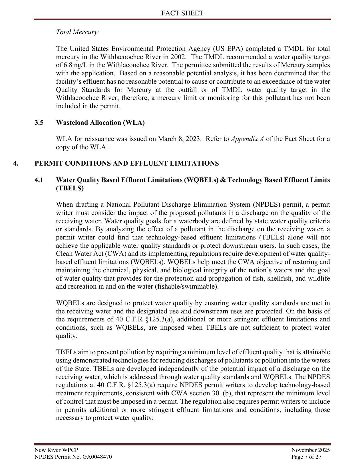 4. PERMIT CONDITIONS AND EFFLUENT LIMITATIONS