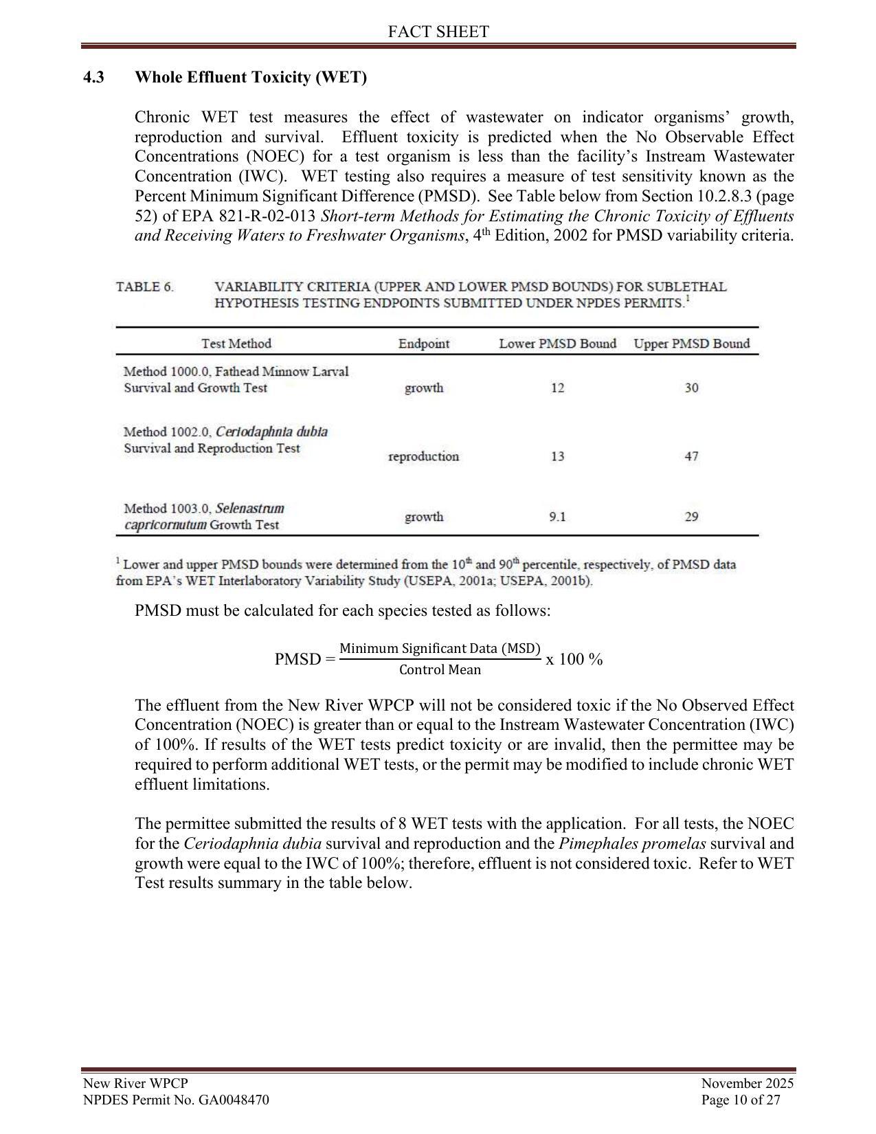 4.3 Whole Effluent Toxicity (WET)
