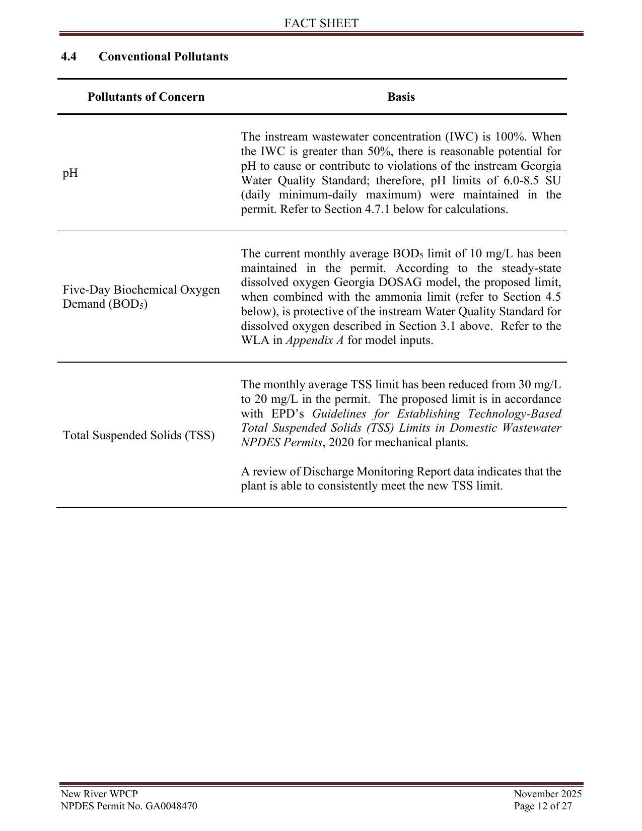4.4 Conventional Pollutants