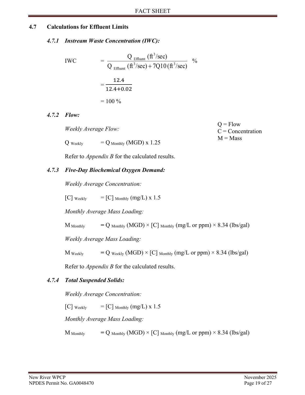 4.7 Calculations for Effluent Limits