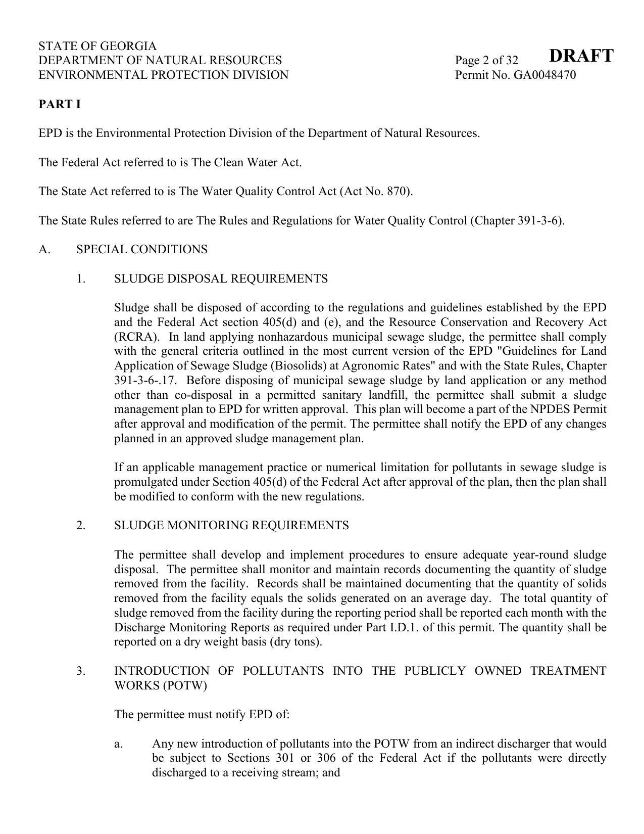 Part I A.1. SLUDGE DISPOSAL REQUIREMENTS
