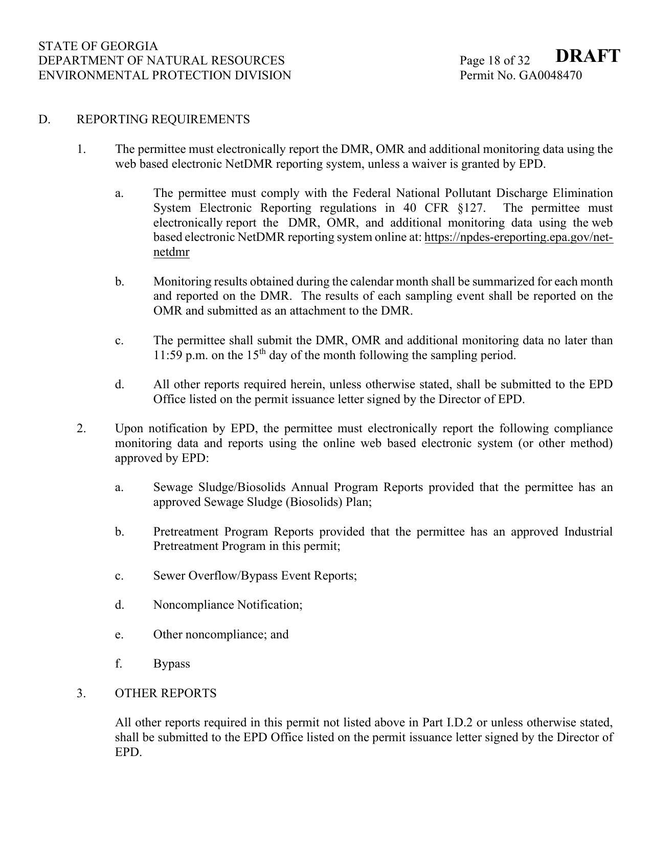 D. REPORTING REQUIREMENTS