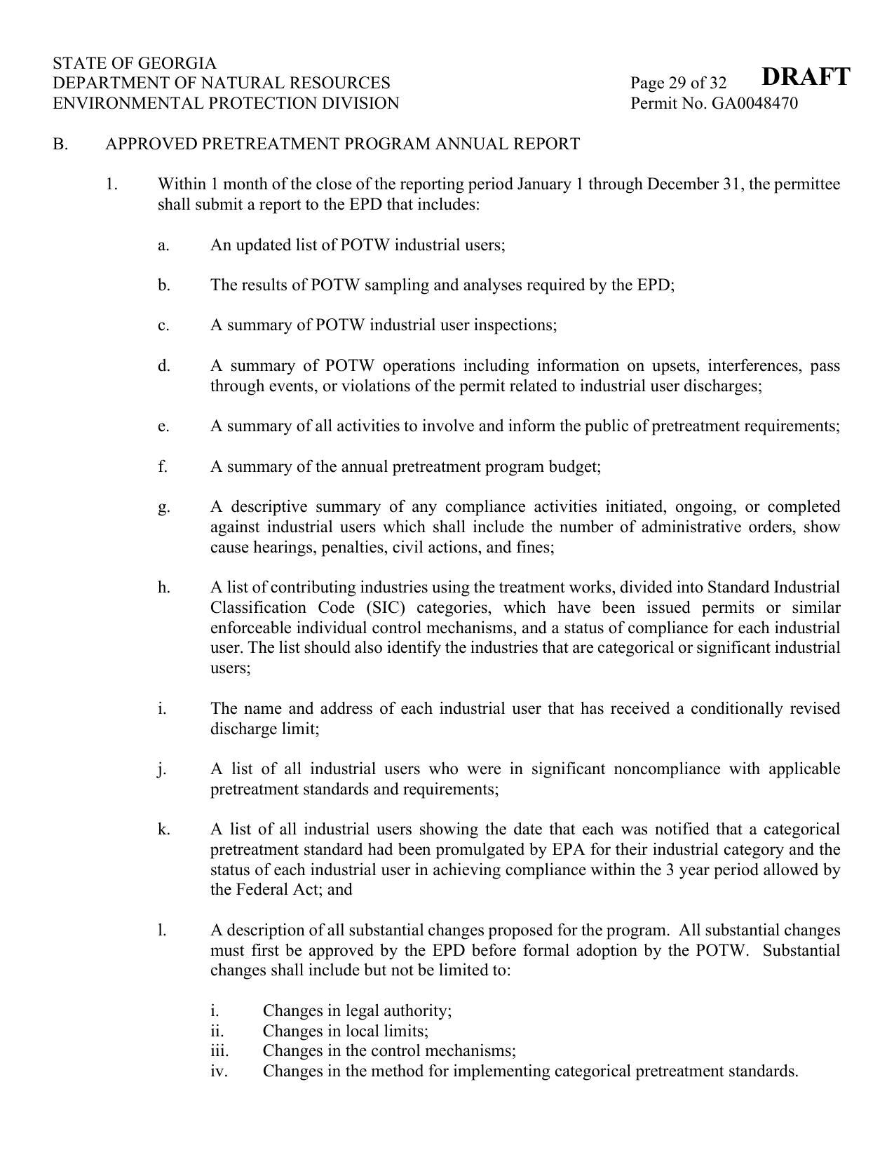 B. APPROVED PRETREATMENT PROGRAM ANNUAL REPORT