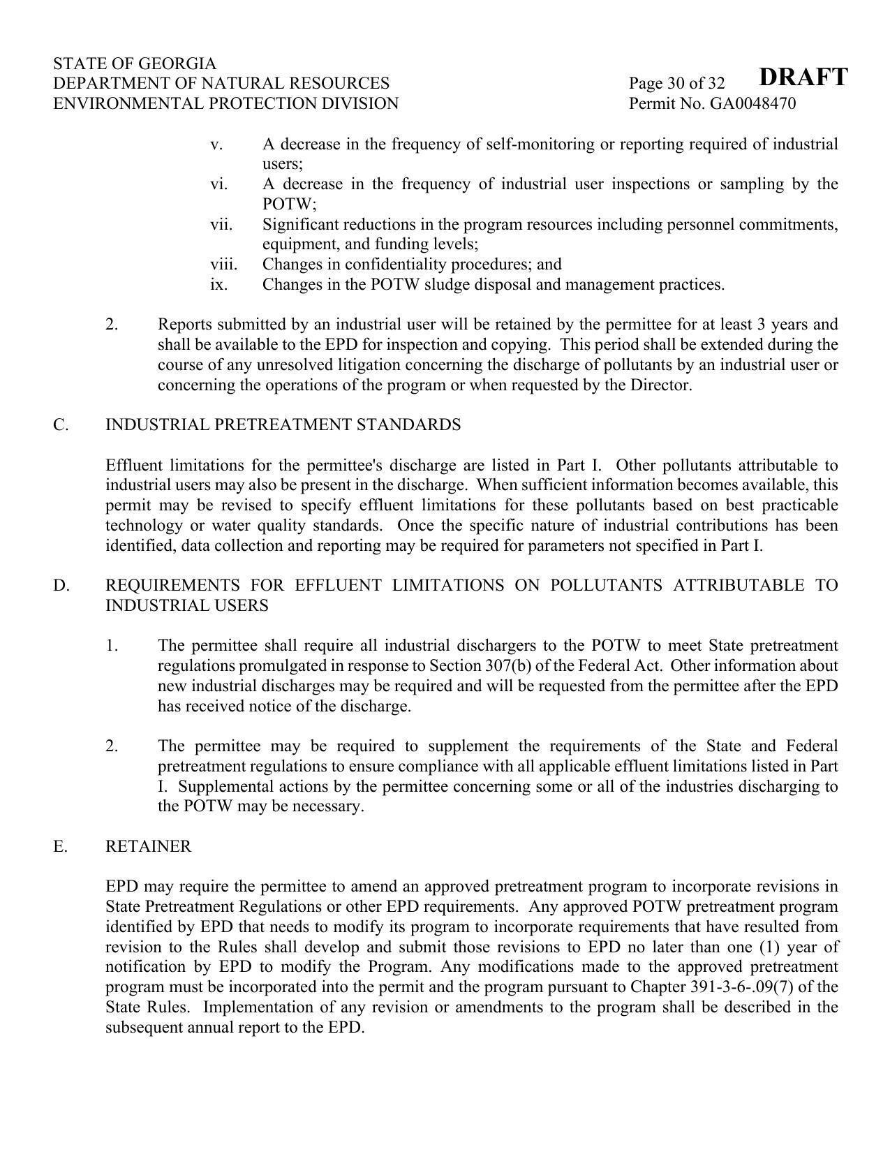 D. REQUIREMENTS FOR EFFLUENT LIMITATIONS ON POLLUTANTS ATTRIBUTABLE TO