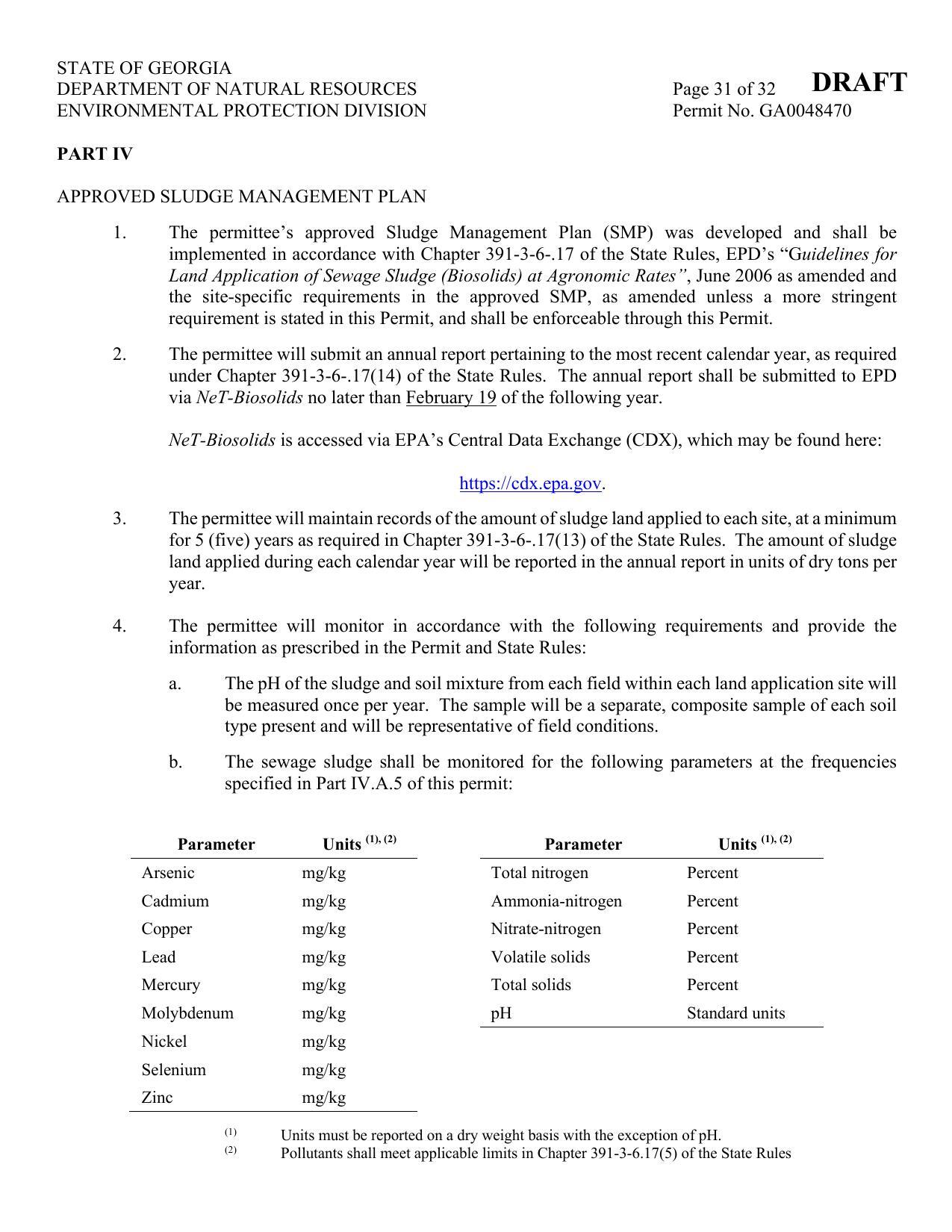 PART IV APPROVED SLUDGE MANAGEMENT PLAN