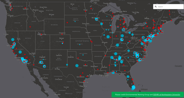 [Map: TOXIC FLUORINATED CHEMICALS IN TAP WATER AND AT INDUSTRIAL OR MILITARY SITES, by EWG.]