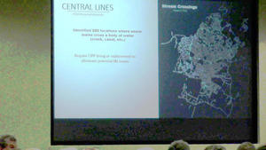 [Identify 250 locations where sewer mains cross a body of water (creek, canal, etc.)]