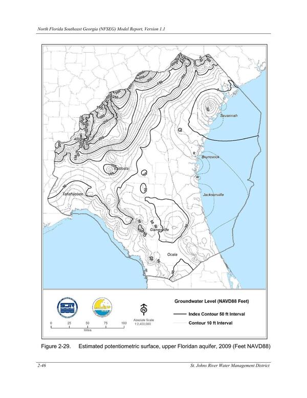 Figure 2-29. Estimated potentiometric surface, upper Floridan aquifer, 2009 (Feet NAVD88)