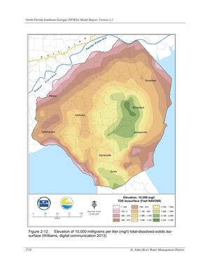 [Figure 2-12. Elevation of 10,000 milligrams per liter (mg/l) total-dissolved-solids iso-]