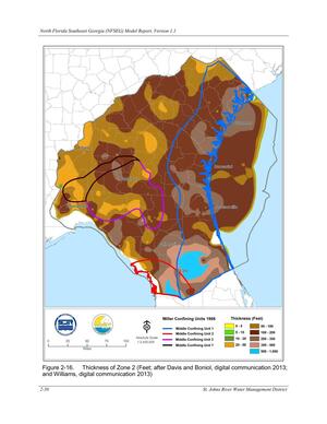 [Figure 2-16. Thickness of Zone 2 (Feet; after Davis and Boniol, digital communication 2013;]
