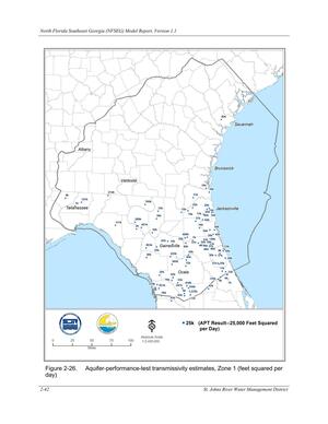 [Figure 2-26. Aquifer-performance-test transmissivity estimates, Zone 1 (feet squared per]
