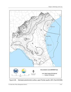 [Figure 2-28. Estimated potentiometric surface, upper Floridan aquifer, 2001 (Feet NAVD88)]