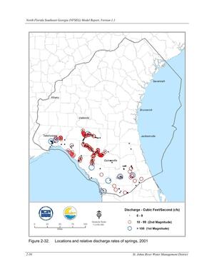 [Figure 2-32. Locations and relative discharge rates of springs, 2001]