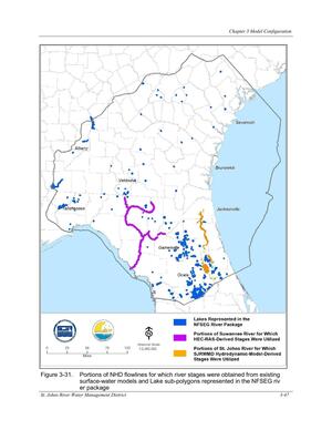 [Figure 3-31. Portions of NHD flowlines for which river stages were obtained from existing]