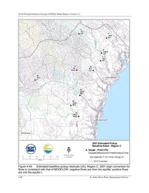 [Figure 4-49. Estimated baseflow pickup residuals (cfs), Region C, 2001 (sign convention for]