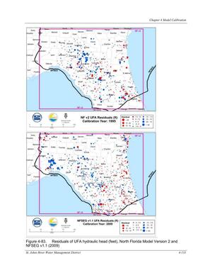 [Figure 4-83. Residuals of UFA hydraulic head (feet), North Florida Model Version 2 and]