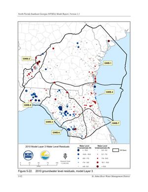 [Figure 5-22. 2010 groundwater level residuals, model Layer 3]
