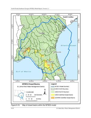[Figure 9-18. Map of closed basins within the NFSEG model]