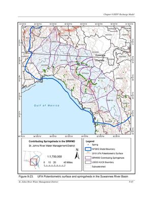 [Figure 9-23. UFA Potentiometric surface and springsheds in the Suwannee River Basin]