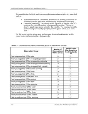 [Table 9-15. Total Actual ET (TAET) observation groups in the objective function.]