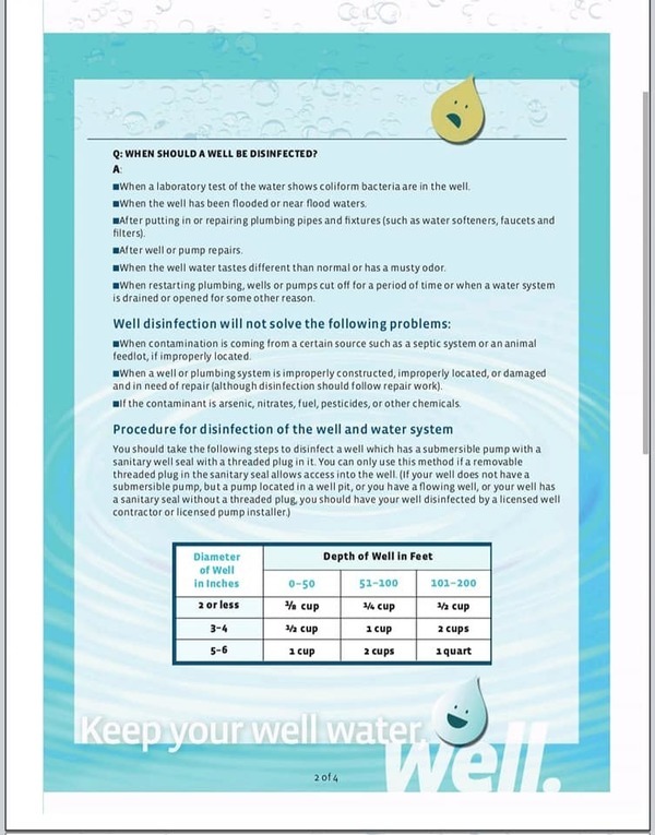 [When should a well be disinfected?]