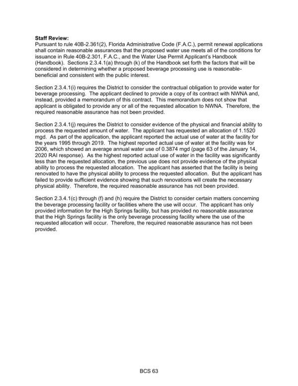 Staff Review: the required reasonable assurance has not been provided.