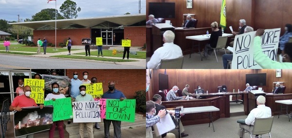 [Protesters outside and in, and the Adel City Council split vote for the wood pellet plant]