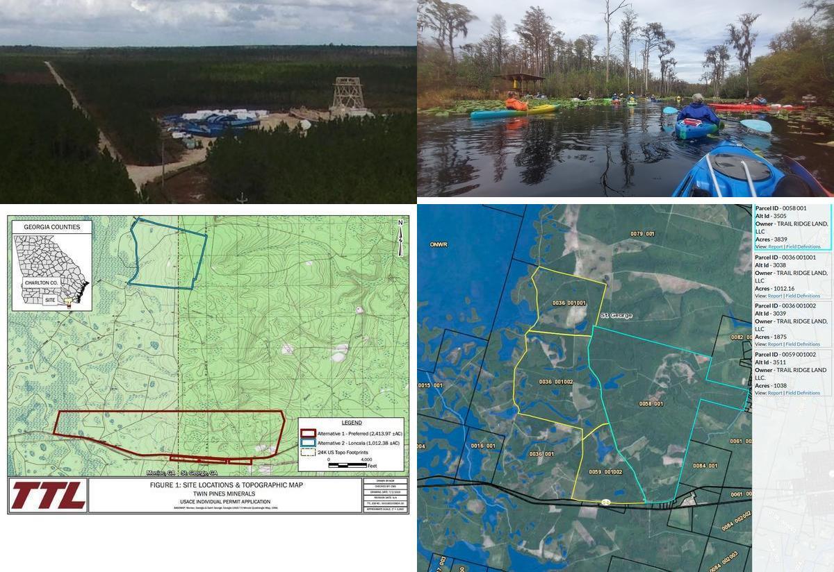 [Mine site, Okefenokee Swamp, TIAA land, TPM land]