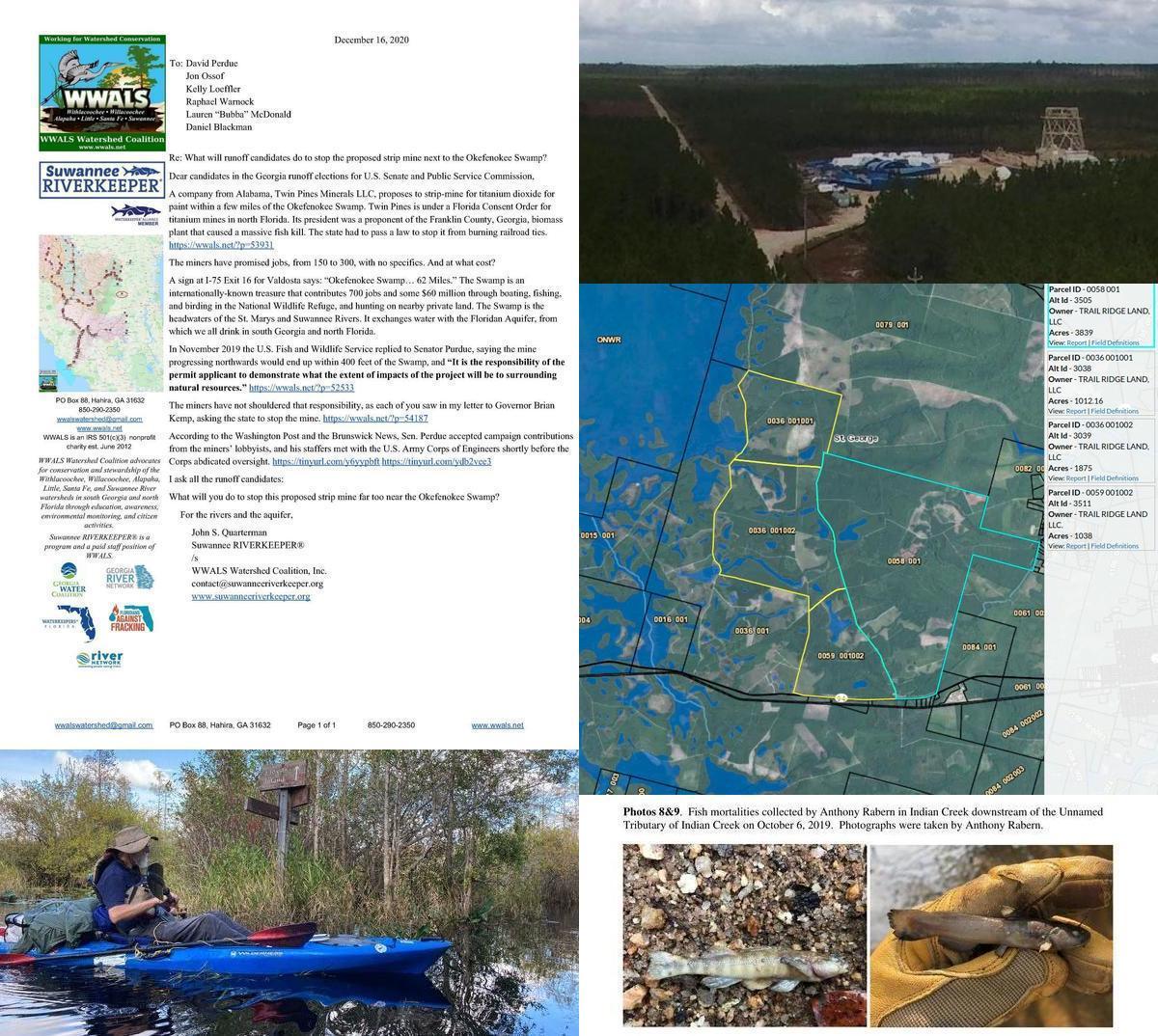 [Letter, Suwannee Riverkeeper, mine site, Okefenokee Swamp, fish kill]