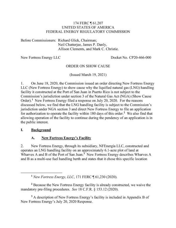 [174 FERC ¶ 61,207 ORDER ON SHOW CAUSE, New Fortress Energy LLC, Docket No. CP20-466-000]