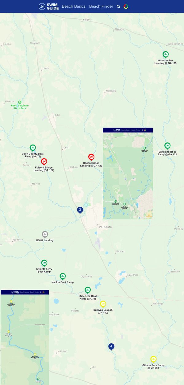 [Map: filthy upstream clean down Swim Guide]