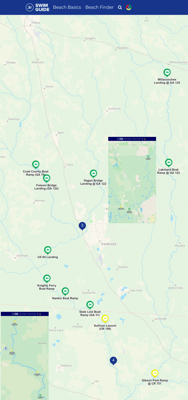 [Map: Good water quality, then hard rain, Swim Guide 2021-09-16]