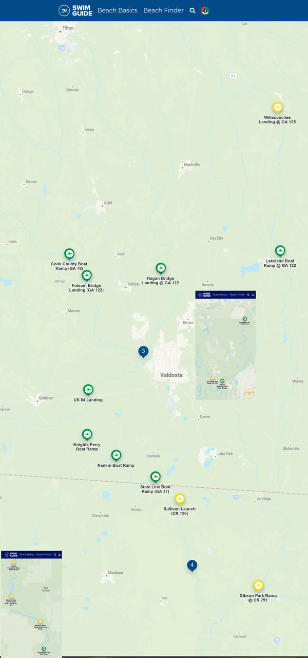 [Map: All clean, Withlacoochee, Alapaha, Little Rivers, Swim Guide 2021-10-21]